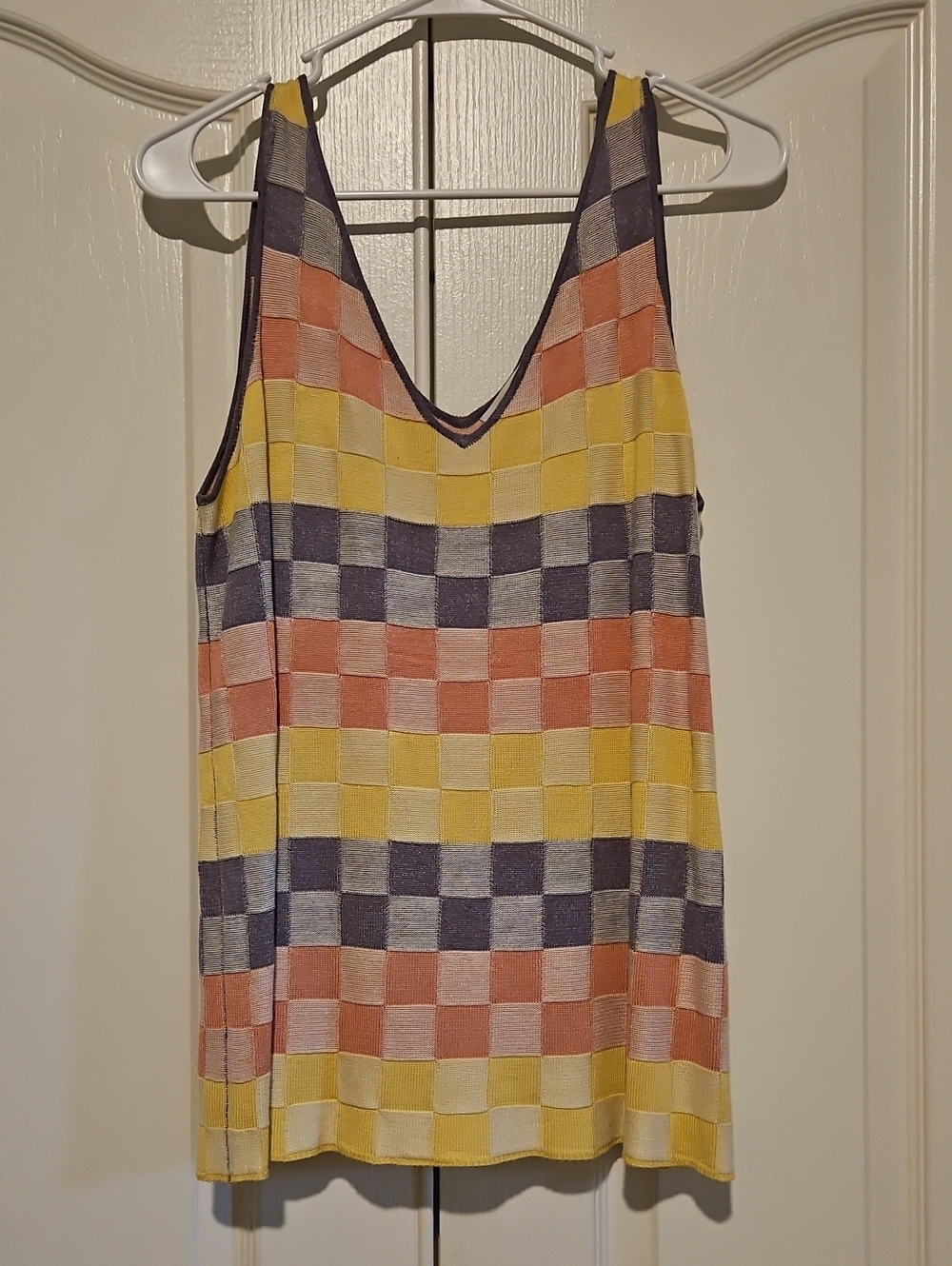 Kaily K Checkerboard Knit Tank Top in Yellow, Peach & Purple